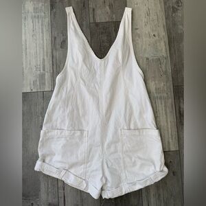 Free People We The Free High Roller Shortall XS White Denim Overalls